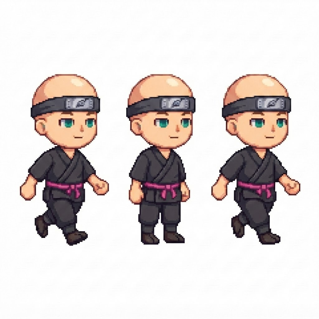 Image: BODY: a chibi boy ninja with a VERY LARGE round he