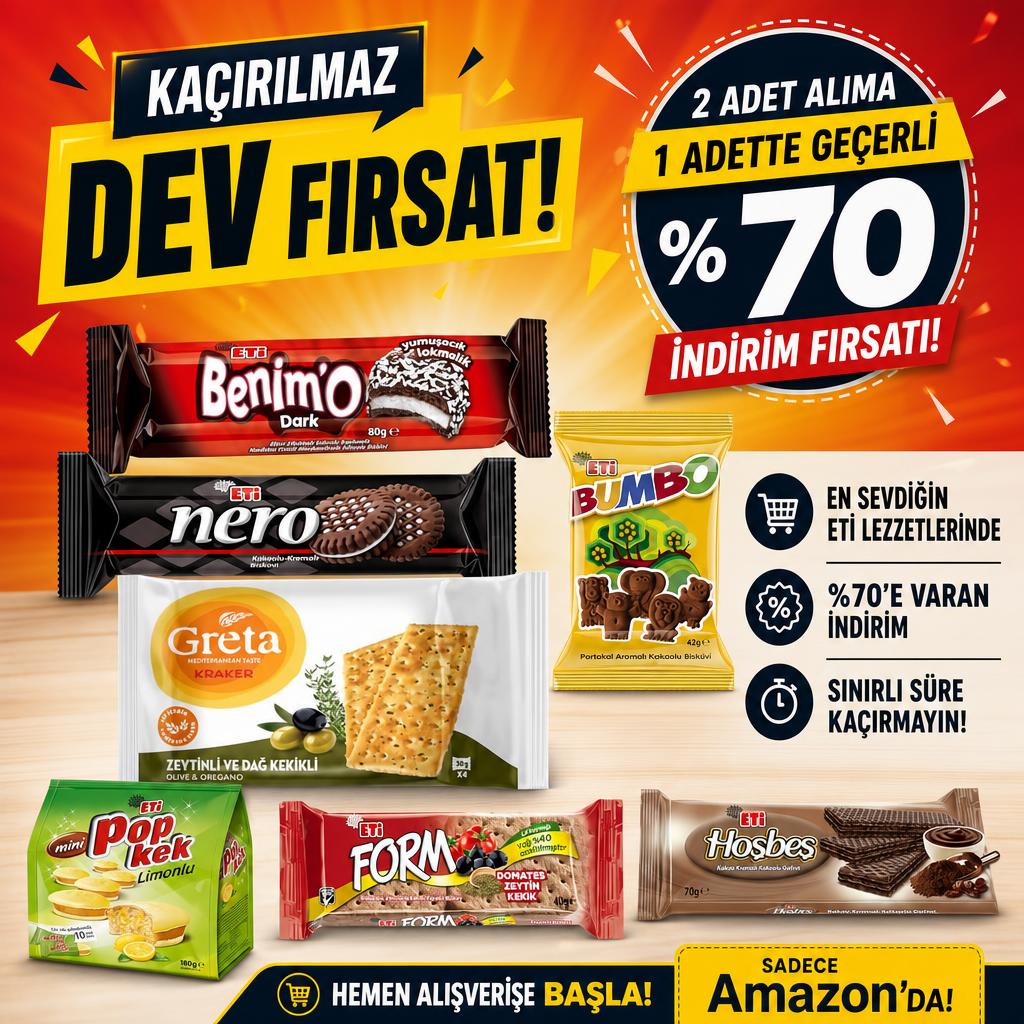 ETİ - 2 ADET ALIMA 1 ADETTE GEÇRELİ %70 İNDİRİM FIRSATI