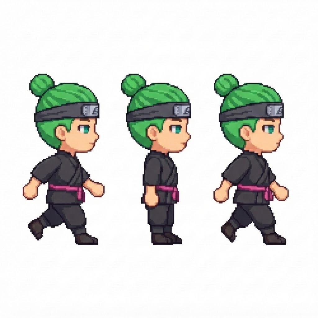 Image: BODY: a chibi BOY ninja with a VERY LARGE round he