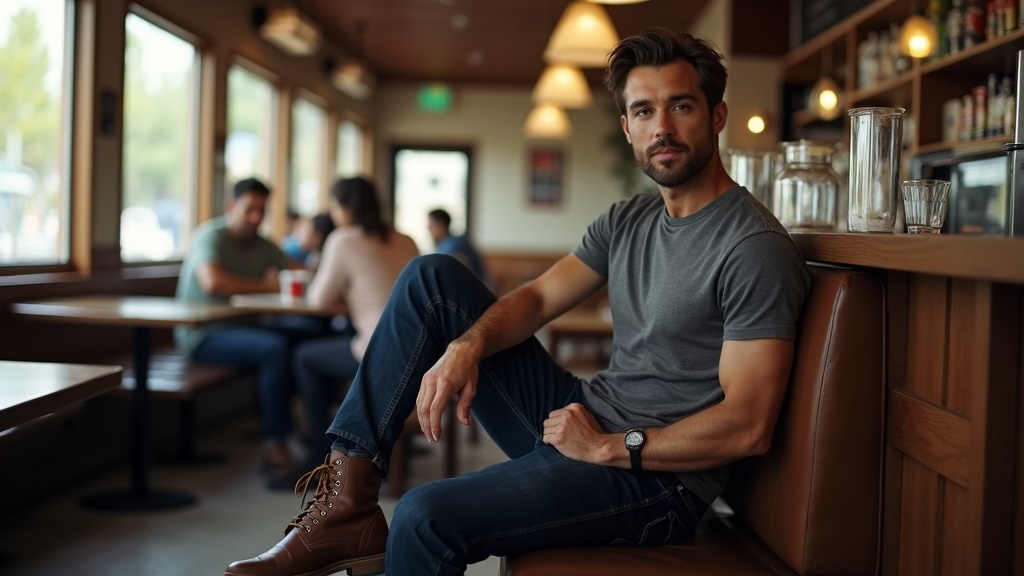 Work boots casual look with dark wash jeans