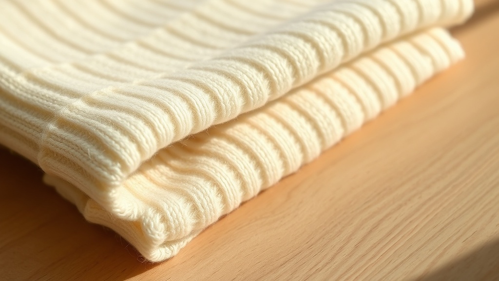 Fine-gauge cashmere knit fabric folded showing ivory fiber texture and delicate weave