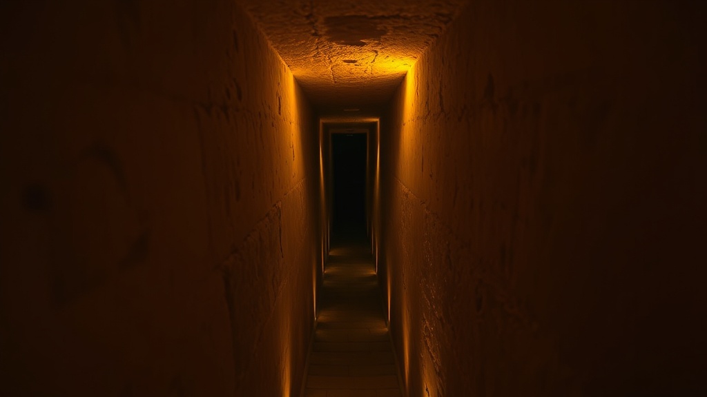 Couloir intérieur d'une pyramide égyptienne menant vers les chambres funéraires