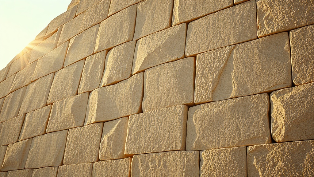 Détail des blocs de pierre d'une pyramide égyptienne sous la lumière rasante du soleil