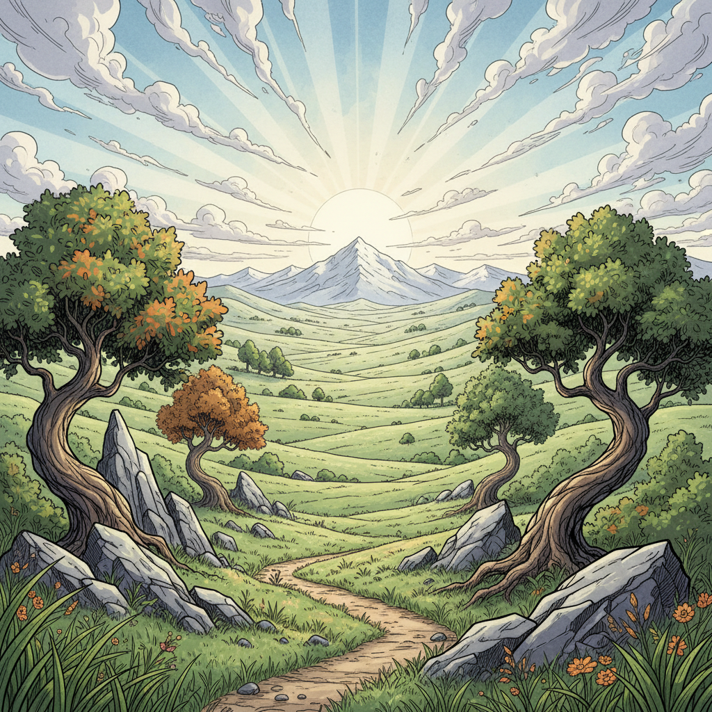 plains with trees and rocks