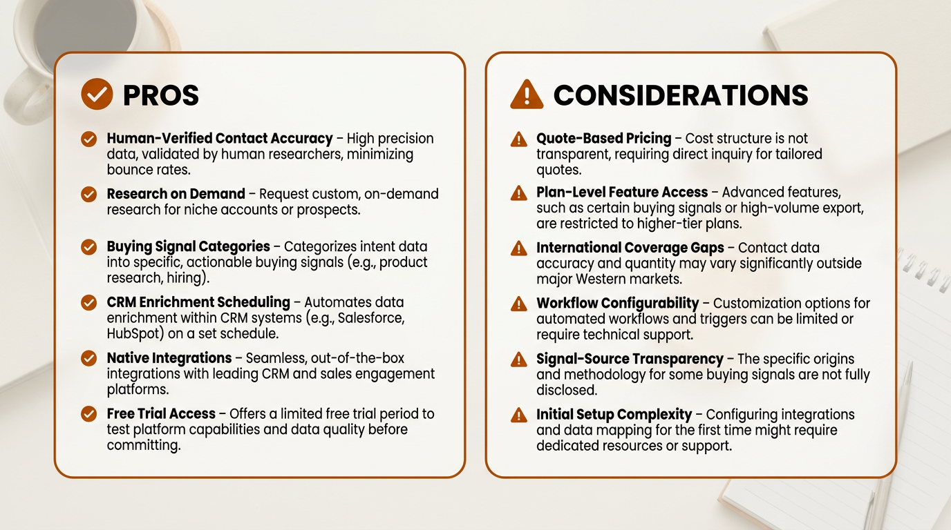 SalesIntel pros and cons infographic for B2B sales teams