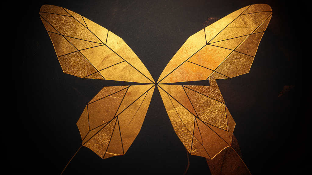 Abstract geometric butterfly pattern in amber tones
