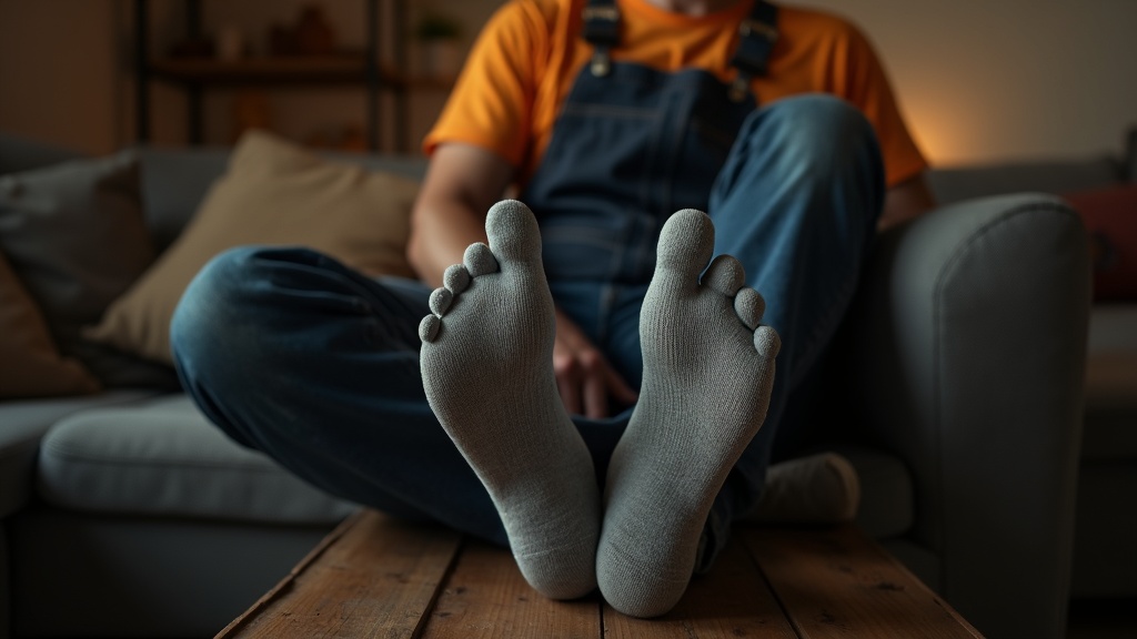Trabajador descansando con los pies elevados después de la jornada