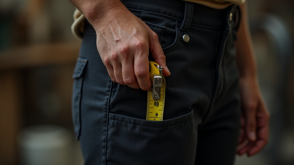Tape measure fitting into deep cargo pocket on women's work pants