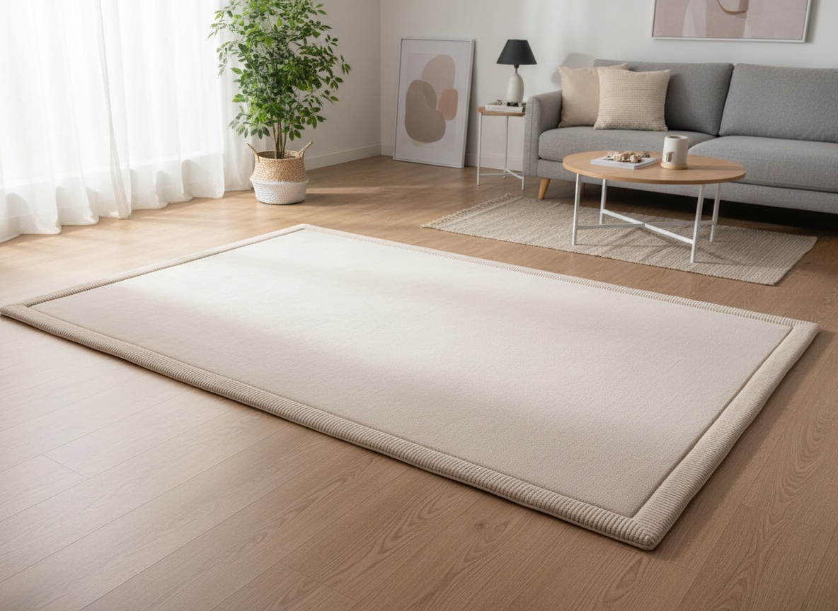 CloudSoft mat positioned on hardwood flooring in minimalist living room with furniture and natural daylight
