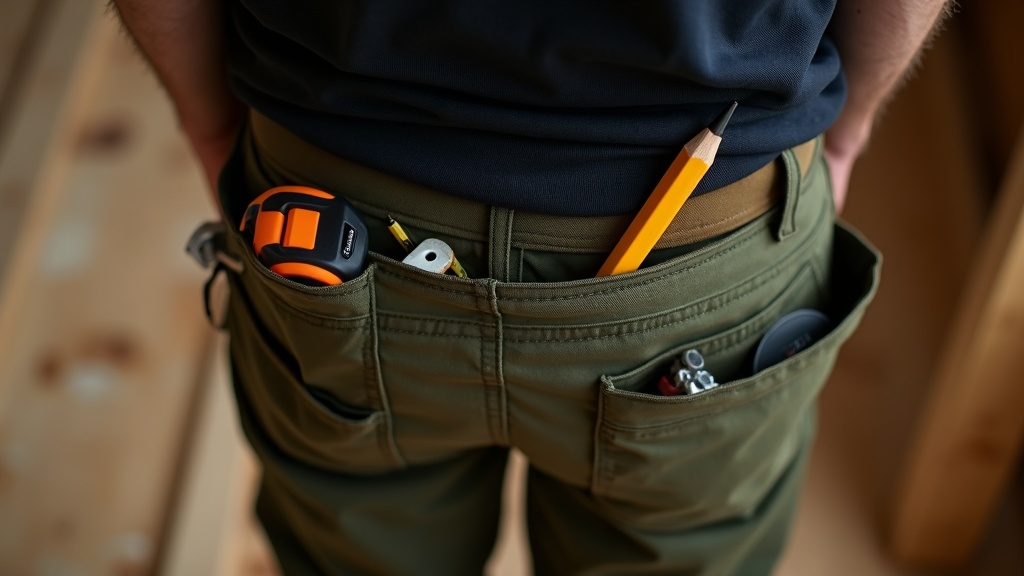 Cargo pocket with job site tools organized inside