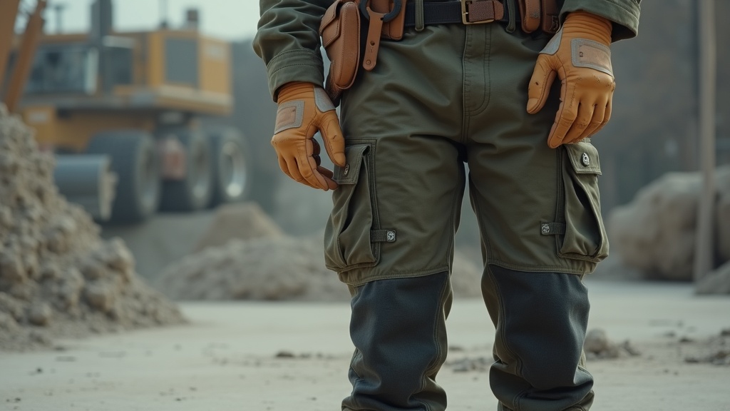 Work cargo pants with multiple pockets on a construction site