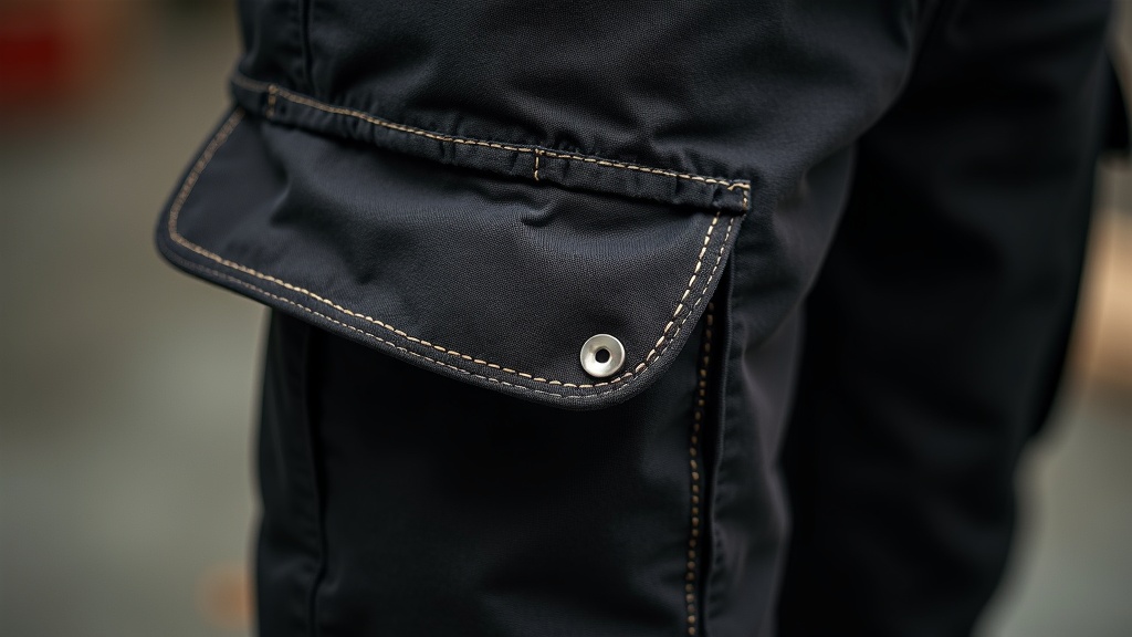 Triple-stitched seam detail on heavy duty cargo work pants