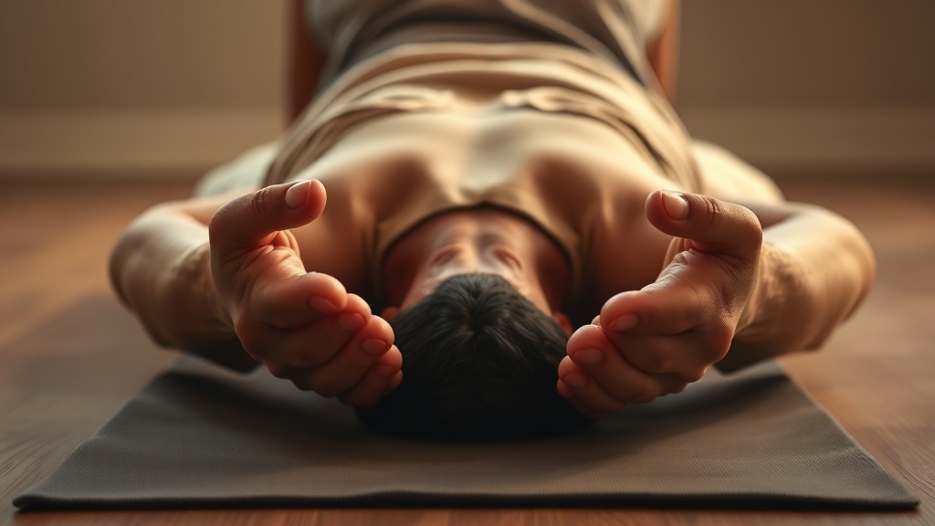 Posture du Cobra (Bhujangasana) en yoga, buste soulevé, mains à plat sur le tapis