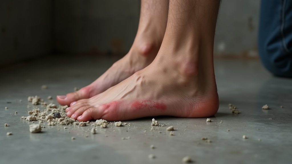 Inflamación del pie después de estar parado horas sobre concreto