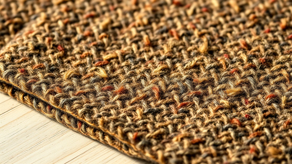 Close-up detail of Donegal tweed fabric showing colored nep flecks in heathered grey-brown wool ground
