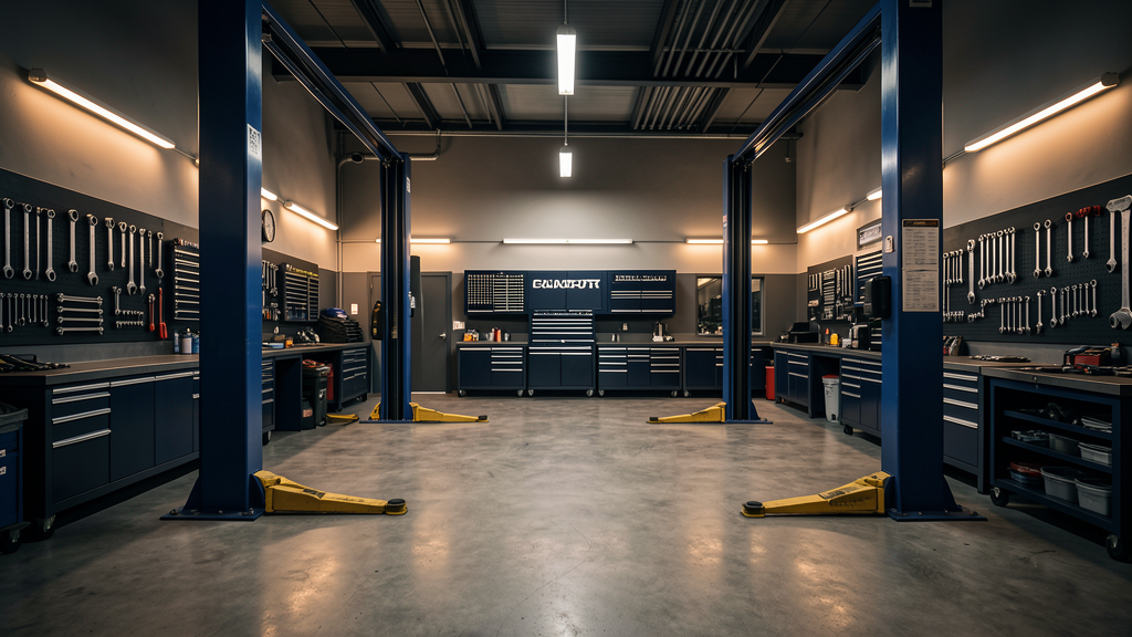 Professional garage workshop interior