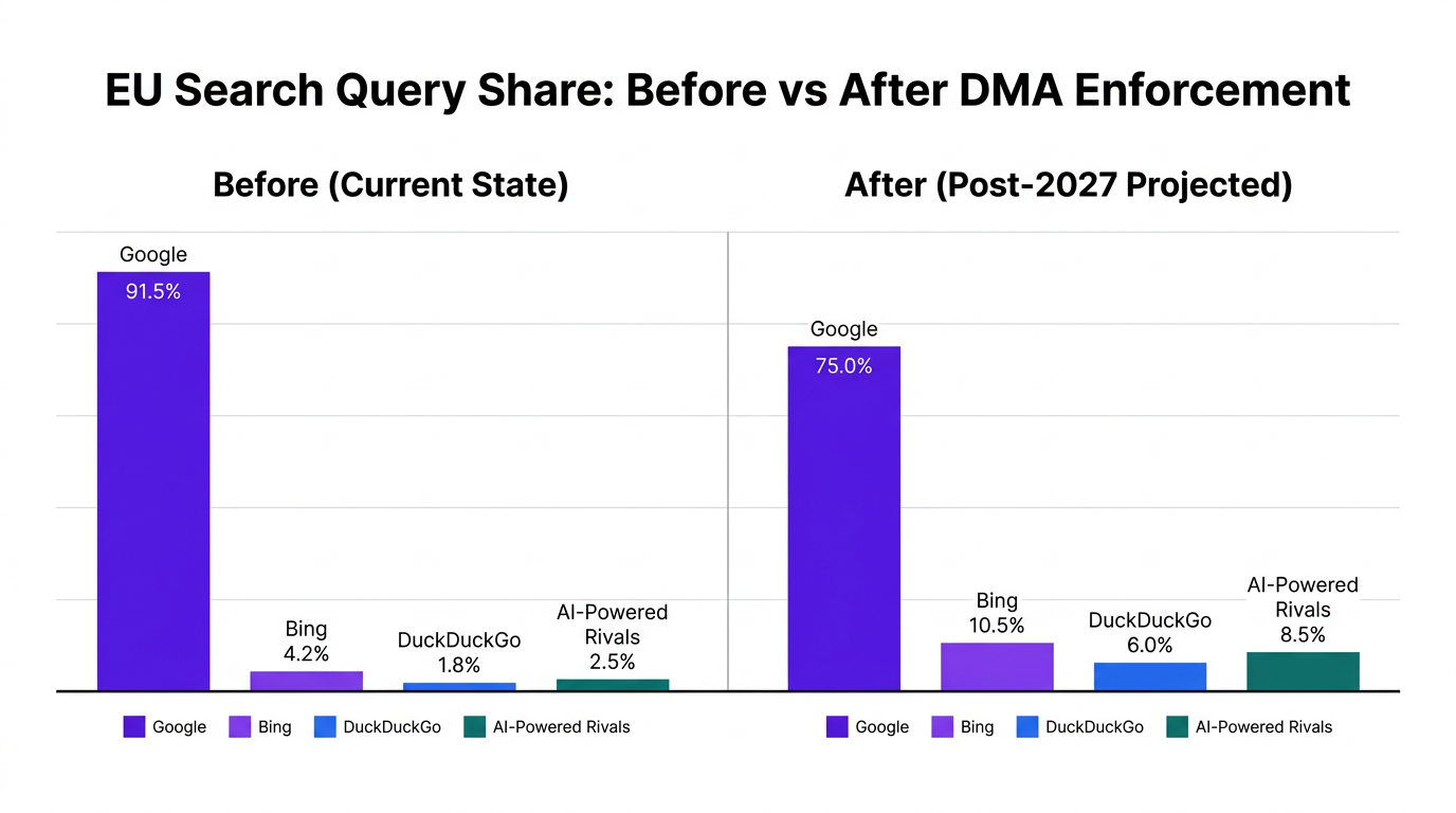 EU DMA Google search market share comparison chart before and after 2027