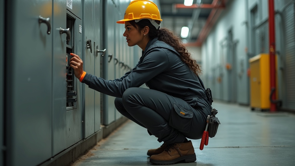 Women's construction work pants with proper fit while crouching