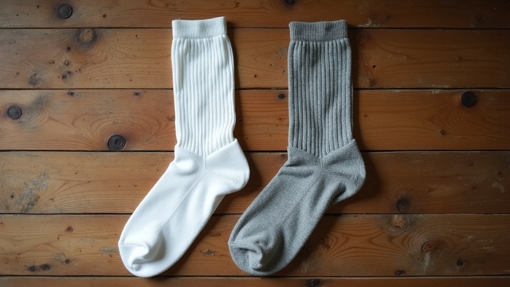 Comparing a cheap cotton work sock to a padded merino wool construction sock