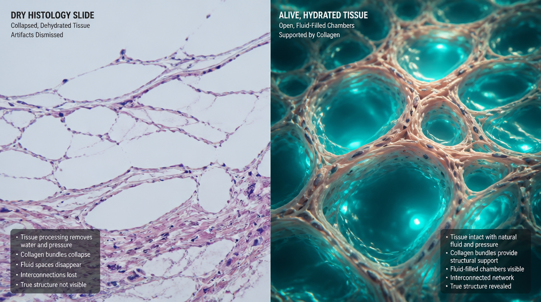 Comparaison lame histologique sèche et tissu vivant hydraté