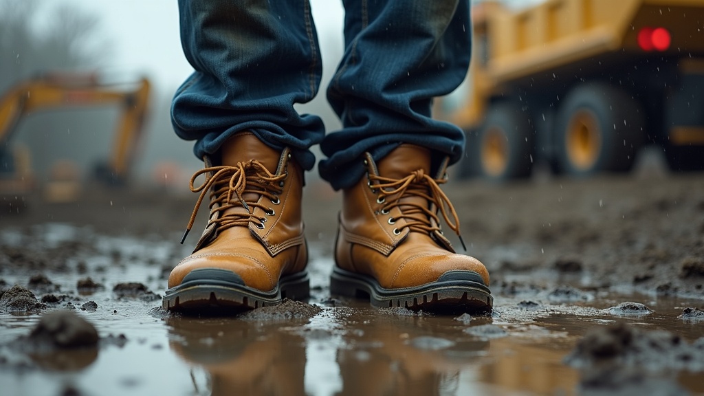 Botas impermeables de trabajo que no sudan por dentro en obra bajo la lluvia