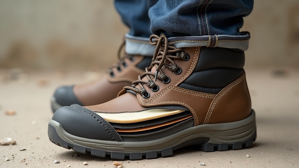 Capas internas de una bota de trabajo impermeable con membrana transpirable