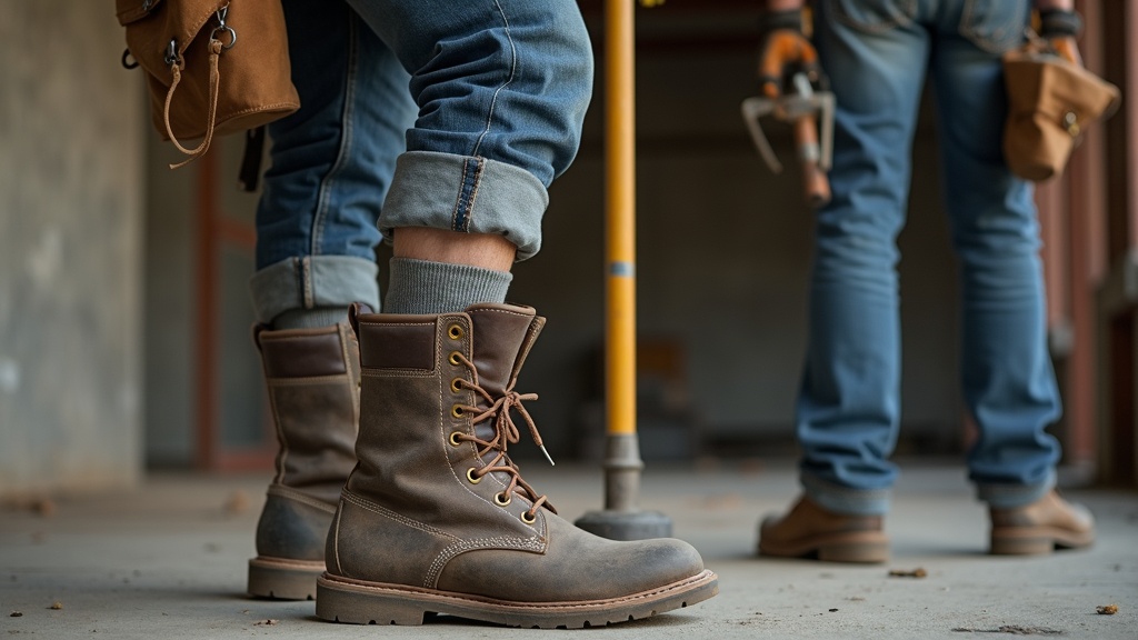 Tall work socks for heavy tool belts on a construction site