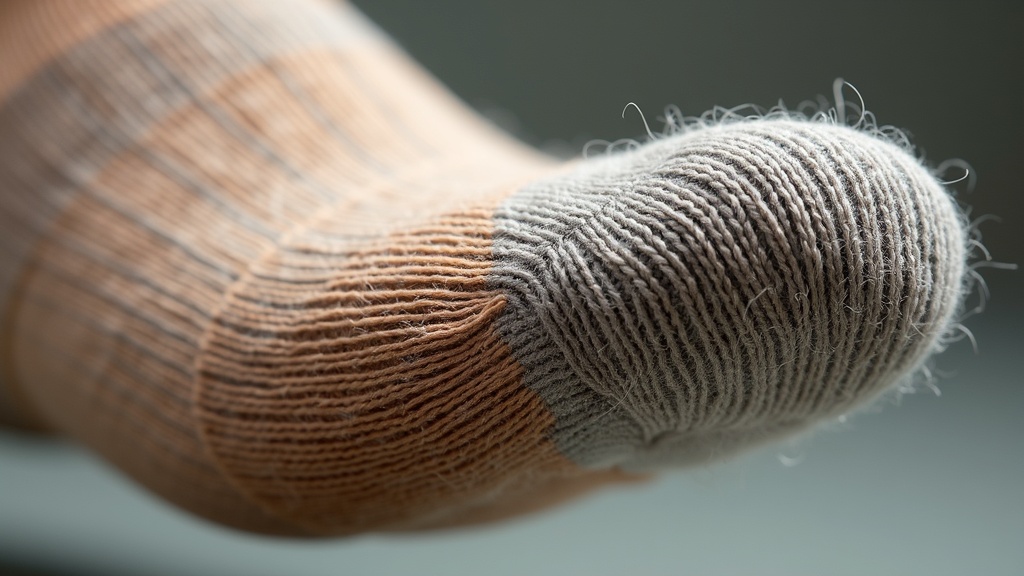 Macro comparison of bamboo blend and merino wool sock fabric weave