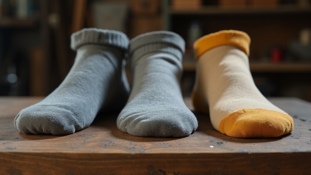 Three stages of work sock wear compared side by side