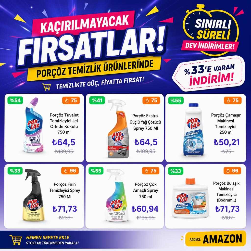 PORÇÖZ TEMİZLİK ÜRÜNLERİNDE KAÇIRILMAYACAK FIRSATLAR!