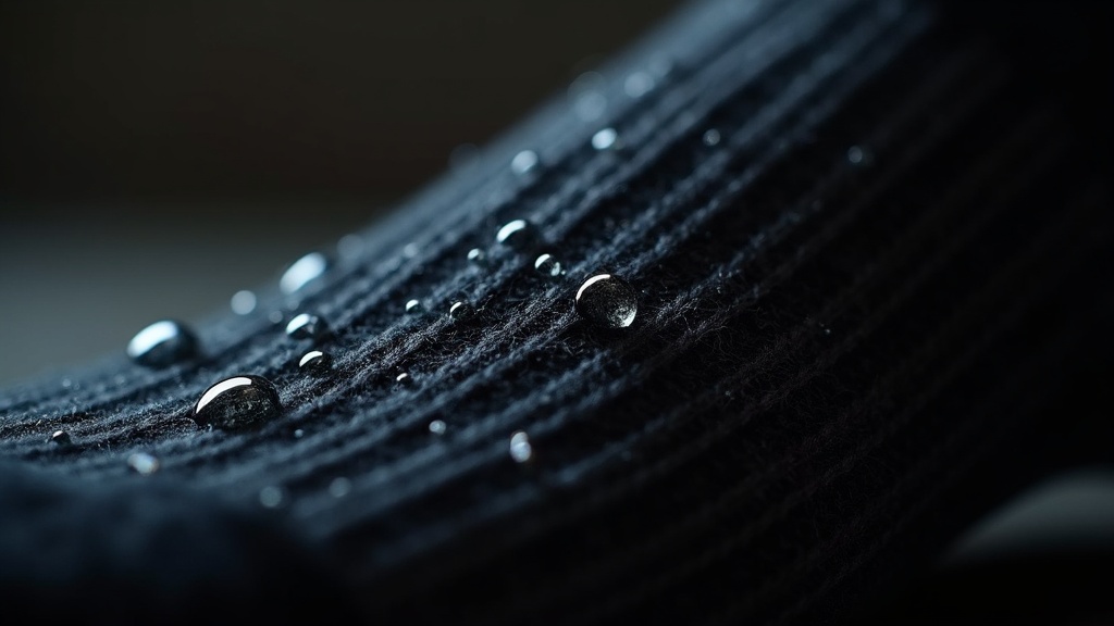 Moisture beading on merino wool sock fibers