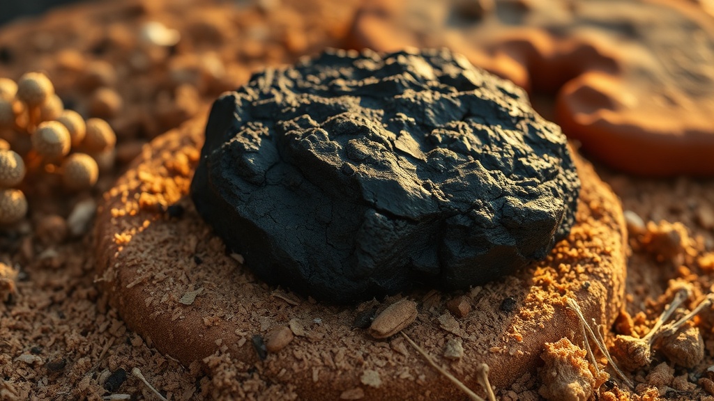 Pierre de lave brute posée sur terre cuite, texture volcanique poreuse visible en gros plan
