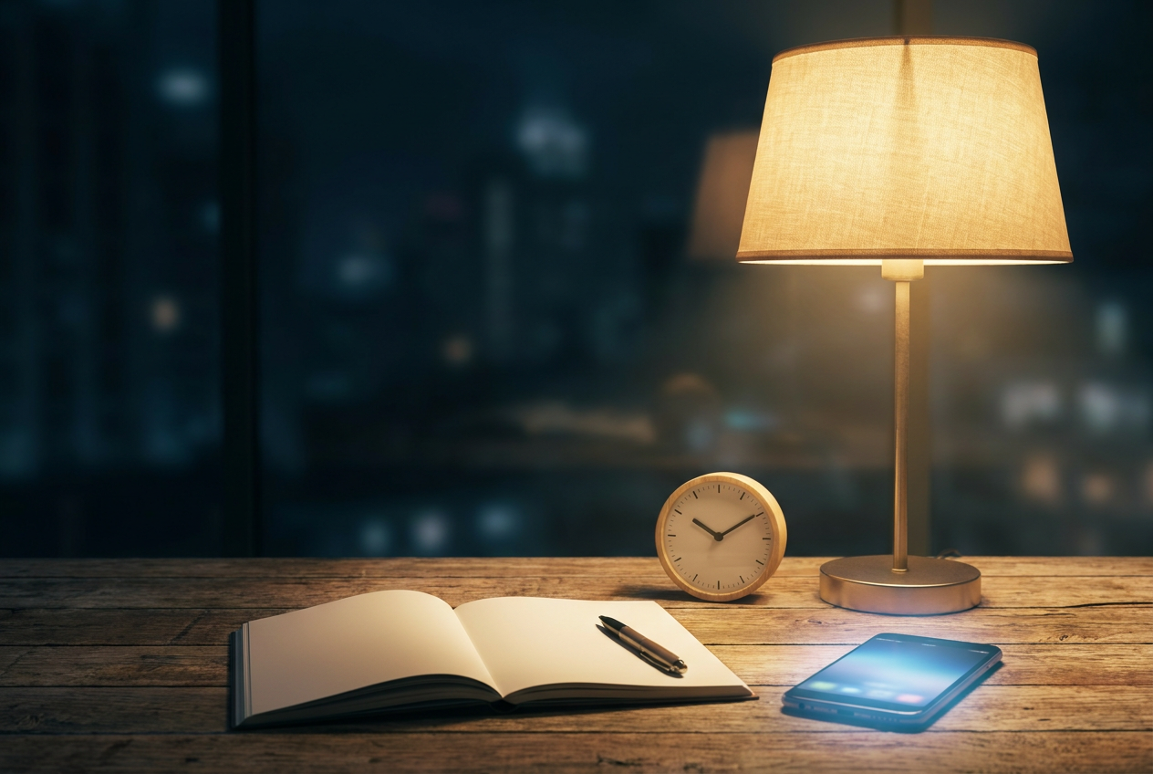 Smartphone met actief gesprek naast een klok laat op de avond, bereikbaar buiten kantooruren zonder zelf op te nemen