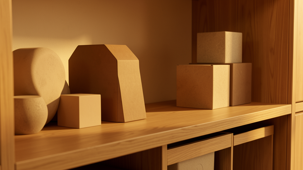 Abstract warm-toned storage and organization composition