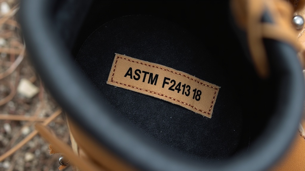 Etiqueta interior de bota de seguridad con código de certificación ASTM F2413-18