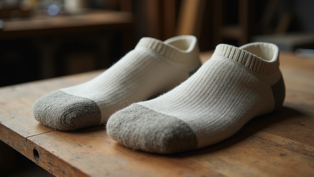 Comparison of thick cushioned wool work sock versus thin cotton sock