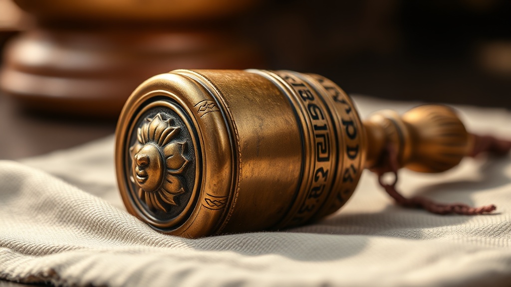 Tibetan ritual bell drilbu with Prajnaparamita face on handle and engraved Sanskrit mantra band