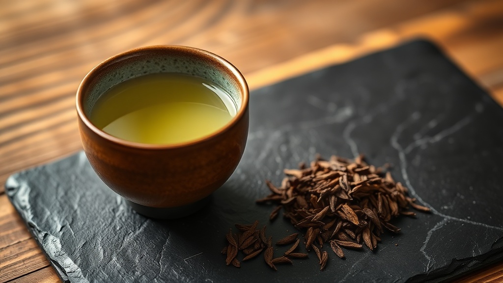 Tasse de hojicha, thé vert torréfié japonais faible en caféine, avec feuilles grillées