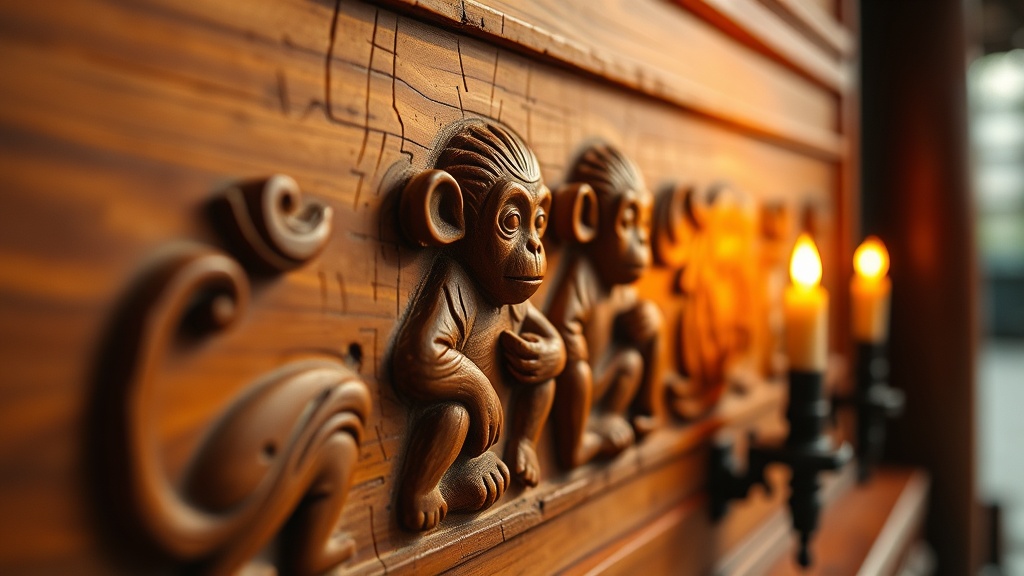 Sculpture en bois des trois singes de la sagesse au sanctuaire de Toshogu, Nikko, Japon