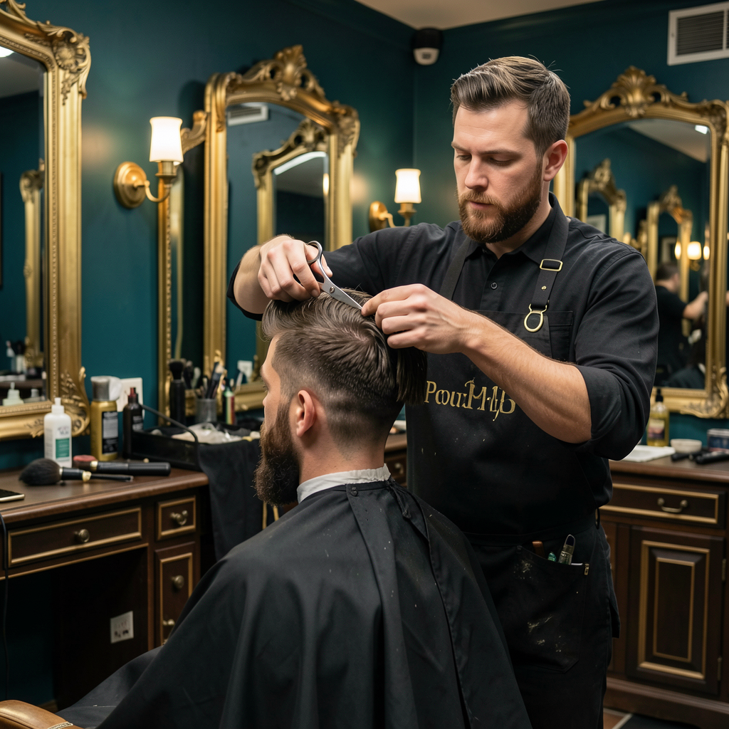Classic scissor haircut in progress