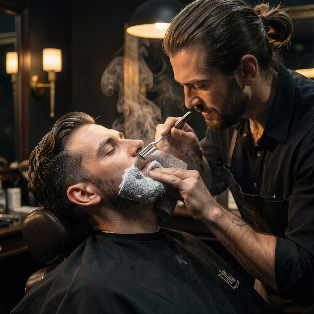 Traditional hot towel straight razor shave