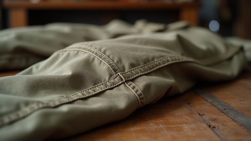 Triple-stitched seam on construction work pants