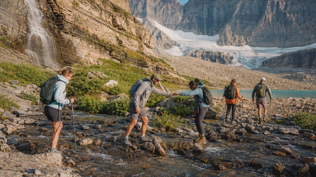 Map and hiking routes illustration for Glacier National Park