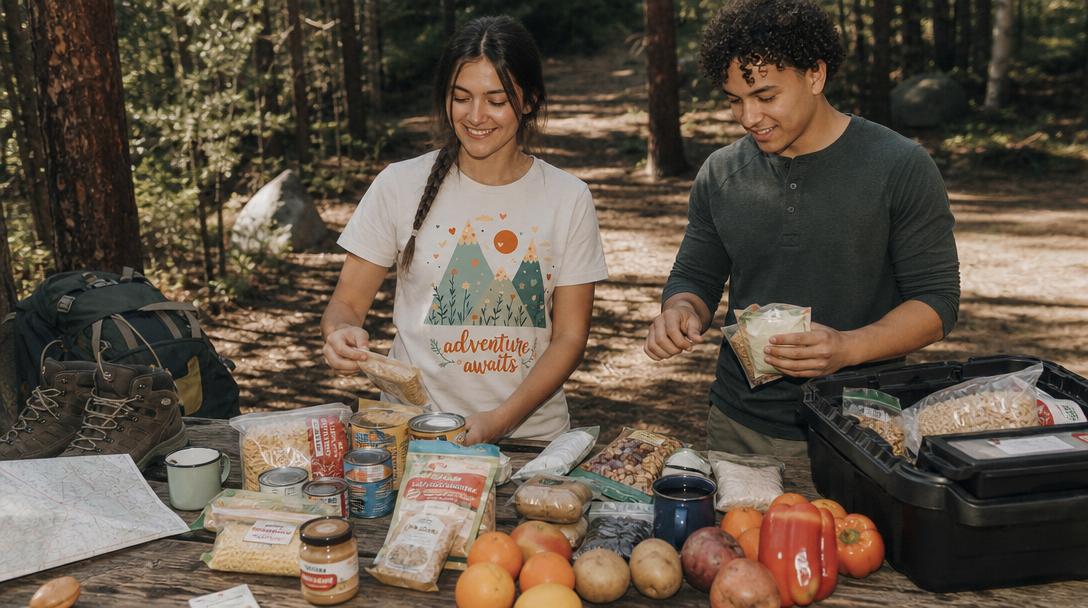 Assorted shelf-stable camping foods