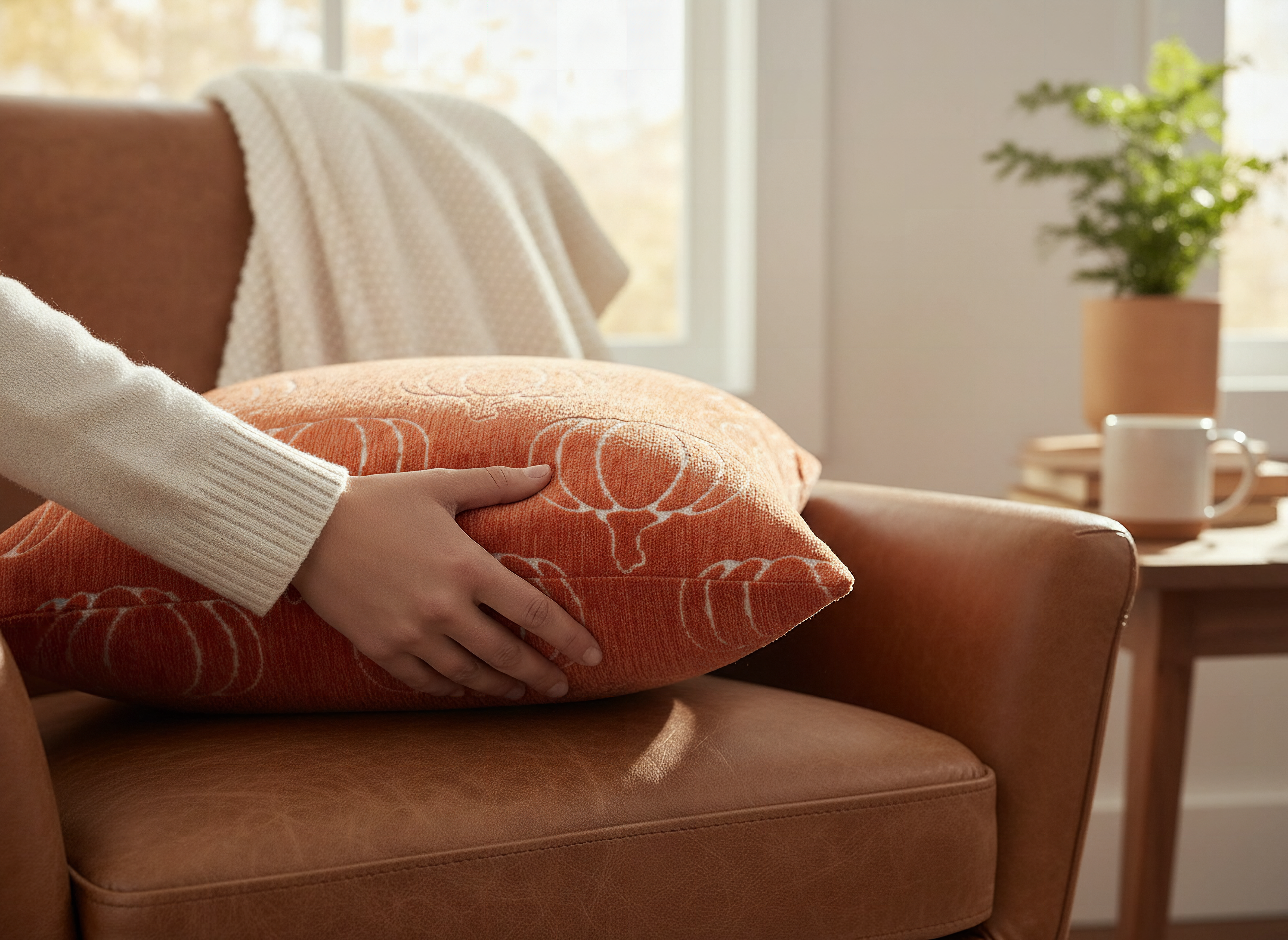 Fall Pumpkin Chenille Pillow Covers Set of 2 (Orange,18x18) | Double-sided pumpkin and plaid designs, thick chenille tex