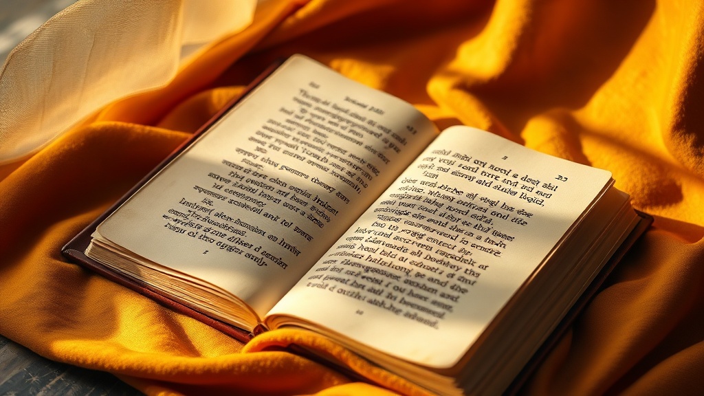 Tibetan prayer book with Sanskrit script open on a saffron cloth for Amitabha mantra recitation