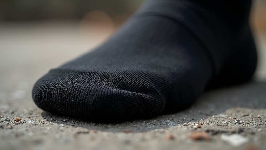 Cushioned heel detail on a black crew work sock