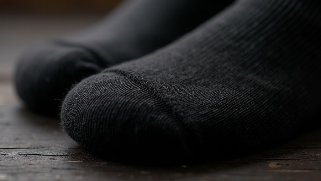 Close-up of black merino wool work sock cushioning texture
