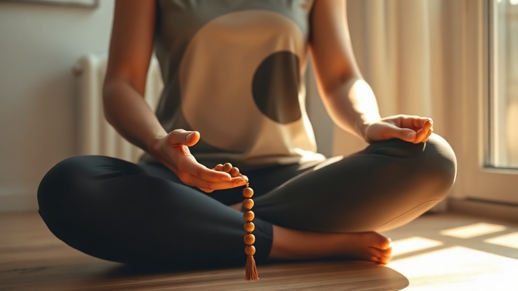 Mains en méditation avec un mala, pratique quotidienne pour le chakra du troisième œil