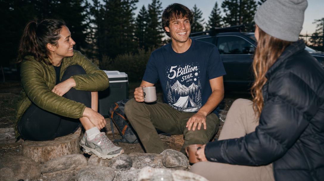 Merino wool hiking t shirt close-up on trail